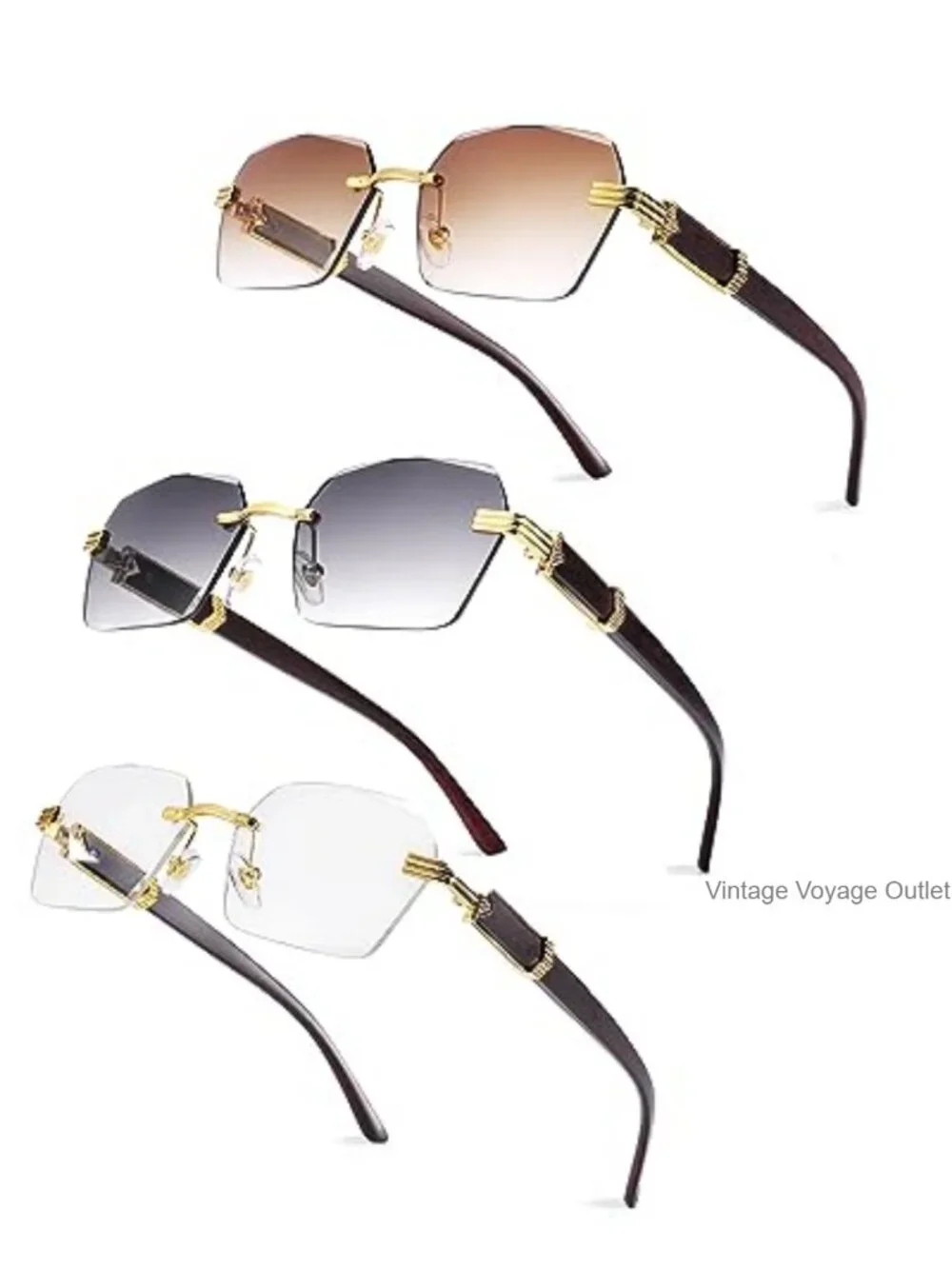 Rimless Rectangular Sunglasses UV400 Metal Frame Y2K Streetwear Trendy Shades